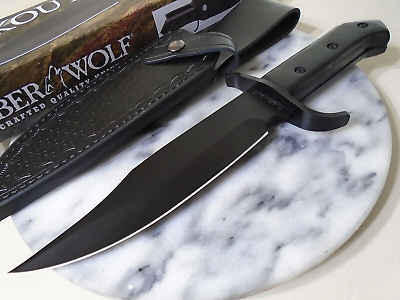 #ad Timber Wolf Blackout Bowie Fixed Blade Knife 5mm Full Tang Wood Leather TW1400 $26.99