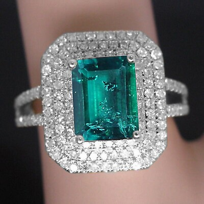 #ad #ad 14KT Gold amp; 2.80Ct AA Natural Zambian Green Emerald amp; IGI Certified Diamond Ring $359.10