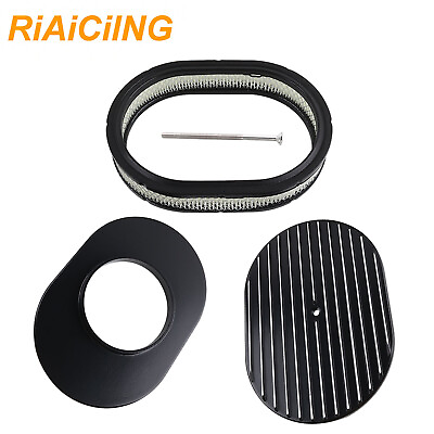 #ad Aluminum For Classic Chevy Ford Hot Rod Black 12quot; Oval Full Finned Air Cleaner $49.99