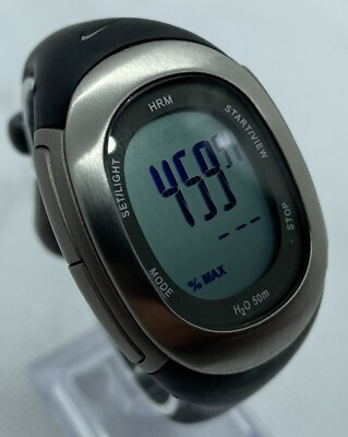 #ad Nike Women#x27;s HRM SM0032 Black Silicone Wrist Watch New Battery $29.99