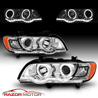 #ad Dual LED Halo 2000 2003 Fit BMW E53 X5 Chrome Projector Headlights Pair $190.83