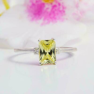 #ad 3ct Radiant Yellow Sapphire Ring Simulated Diamond Trilogy 14k White Gold Plated $99.99