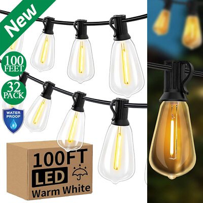 #ad 100ft Outdoor LED String Lights Luces De Cadena LED Para Exteriores 32 Bulbs $43.78
