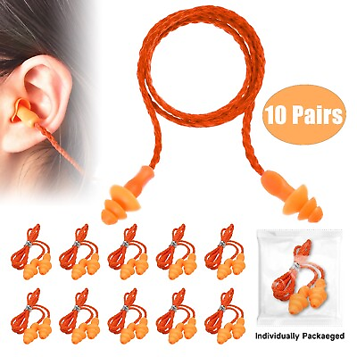 #ad 10 Pair Silicone Corded Ear Plugs Reusable Shooting Hearing Protection with Cord $7.89