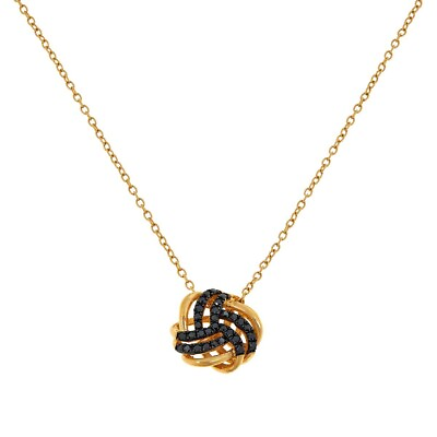 #ad Womens Black Diamond Love Knot Pendant Goldtone Sterling Silver Necklace New $88.99