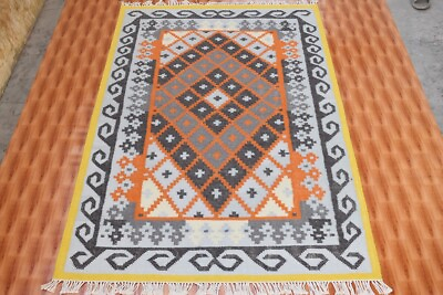 #ad Multi Color Geometric Kilim Reversible Hand Woven Area Rug Wool Carpet 4x6 $133.00