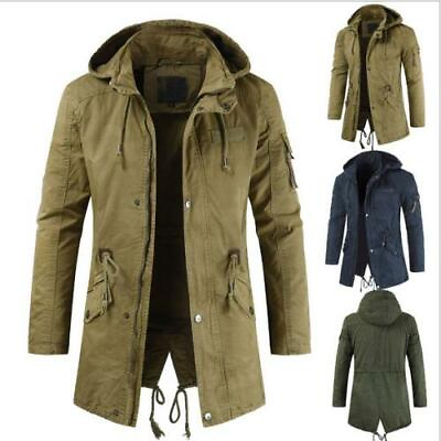 #ad Winter Men#x27;s Warm Hooded Back Split Zipper Trench Coat Outwear Jacket Thick D $45.99