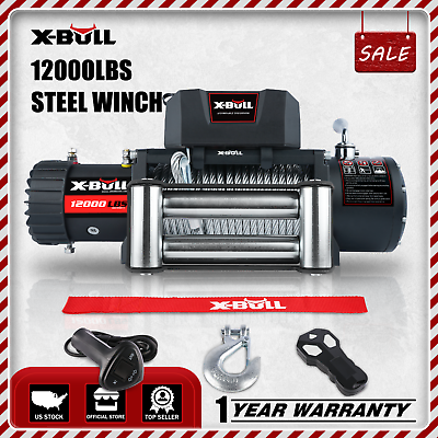 #ad X BULL Electric Winch 12000lb W Steel Cable Trailer Towing For Truck SUV 4WD $299.90