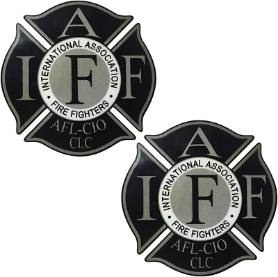 #ad 2pk Reflective Black IAFF Union Decal Vinyl Firefighter 4quot; Window Fire Truck $11.99