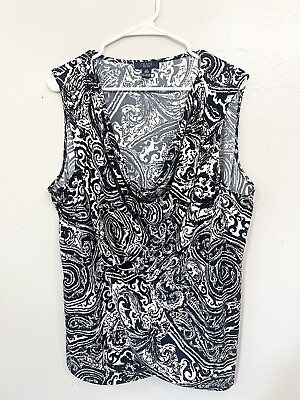 #ad Chaps Ralph Lauren 2X Floral Top Sleeveless Cowl Neck Slinky Knit Stretch Plus $23.00