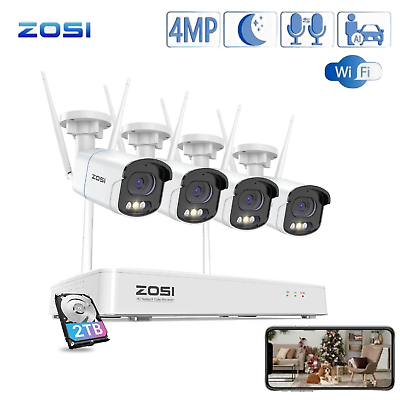 #ad ZOSI 4MP 8CH Wireless CCTV System Color Night Vision 2 Way Audio 24 7 2TB HDD $191.99