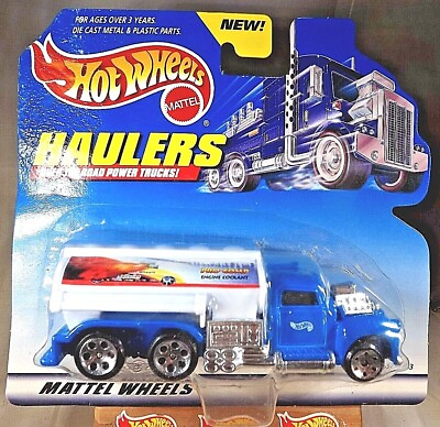 #ad 1998 Hot Wheels 65743 83 Haulers PRO COMP ENGINE COOLANT Fuel Truck Blue White $12.50