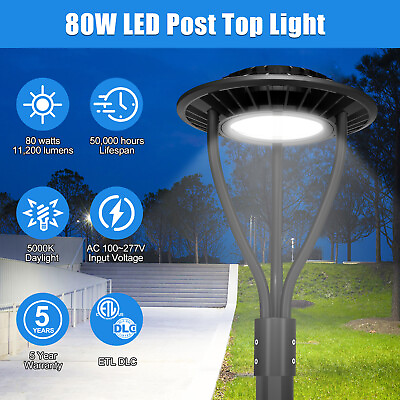 #ad 80W LED Post Top Light Circular Area Pole Fixture Dusk to Dawn 5000K 11200 Lumen $132.47