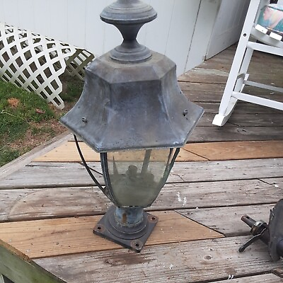 #ad Vintage Colonial Outdoor Copper amp; Glass Paneled Lamp Post Light Fixture 24quot;x15quot; $50.00