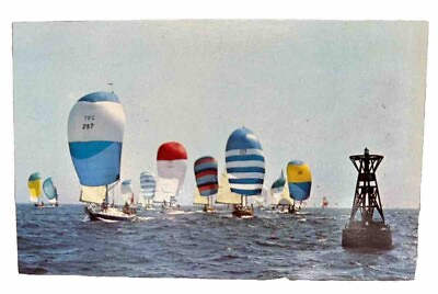 #ad Vintage Postcard spinnakers flying New York Yacht Club Fleet approaches finish $3.00