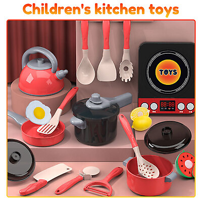 #ad Kids Kitchen Toy w Electronic Induction Cooktop Toddler Pretend Cooking Playset $27.99