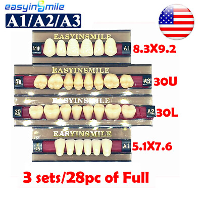#ad 84 96Pcs Dental Acrylic Resin Teeth DIY Denture False Upper Lower Shade A1 A2 A3 $17.74