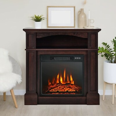 #ad 32quot; 1400W Electric Fireplace Mantel TV Stand Space Heater 2 in 1 W Shelf Natural $228.96