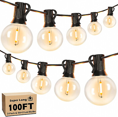 #ad 100FT Outdoor String Lights Patio Lights with 2Pack 50ft 26 Led G40 Shatterproof $29.99