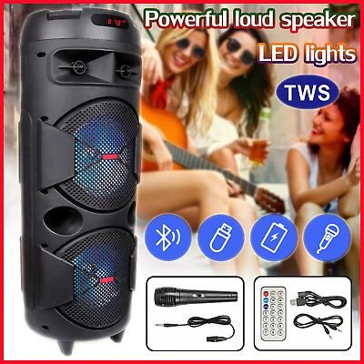#ad Sound Dual 8quot; Subwoofer Bluetooth Portable DJ Party Speaker LED Light Mic 5000W $75.99