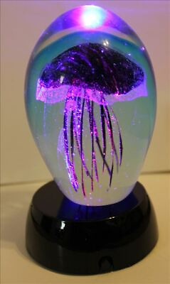 #ad 4.5quot; Glass Glow in dark Jellyfish clear background w multicolored LED Light Base $27.94