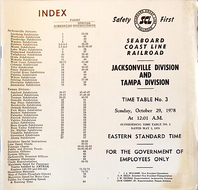 #ad Seaboard Coast Line SCL Railroad Time Table 3 Jacksonville Tampa Div. 10 29 1978 $11.99