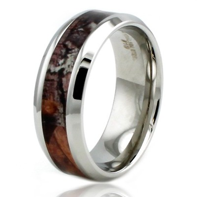 #ad Stainless Steel Forest Hunting Wood Camo Mens Wedding Band 8MM FREE ENGRAVING $15.00