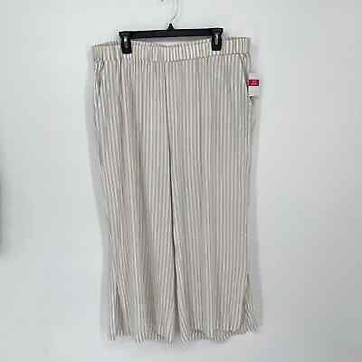 #ad Fresh Produce Women#x27;s NEW Wide Leg Avila Stripe Capri Pants Size 1X Tan White $44.99