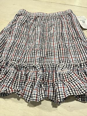 #ad Girls plaid Skirt glorimont 6X red white blue with ruffle trim elastic waist $9.75
