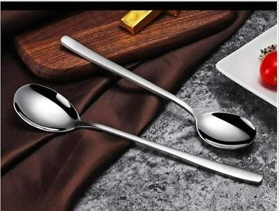 #ad 6x 7.5quot; Stainless Steel Mixing Spoons Long Handle Iced Teaspoons Ice Cream Spoon $8.99