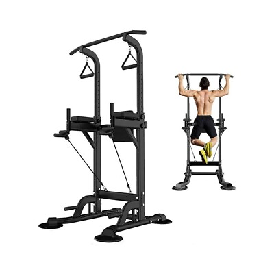#ad Pull Up Dip Station Power Tower w Backrest Adjustable Height Pull Up Bar Stand $103.49