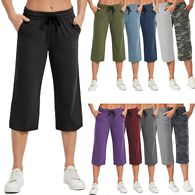 #ad Women Capri Pants Casual Loose Jogger Wide Leg Summer Drawstring Yoga Sweatpants $13.99