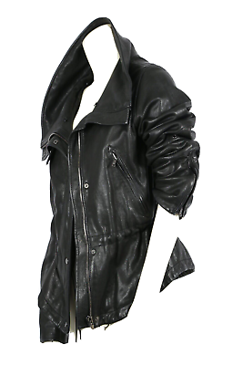 #ad Andrew Marc Black Leather Turtleneck Zipper Motorcycle Jacket Size M $99.99