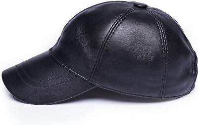 #ad 100% Genuine Real Lambskin Black Leather Baseball Cap Hat Solid Black $24.99