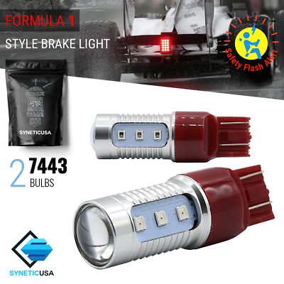#ad 2x 7443 LED Strobe Flashing Blinking Brake Tail Parking Safety Warning Bulbs $13.50