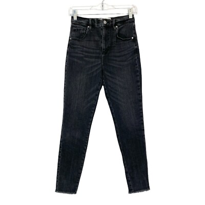 #ad Garage Ultra High Rise Jegging Jeans Juniors Size 3 Washed Black Denim Raw Hem $19.99