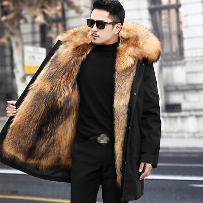 #ad Winter Men Warm Hooded Faux Fur Parka Detachable Jackets Thicken Coats Plus Size $147.99