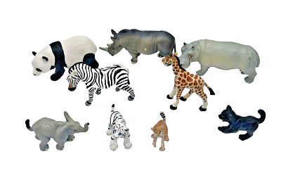 #ad Lot Of 10 Safari 1996 Plastic Animals Large Panda Rhino Hippo 6 smaller 1s $7.99