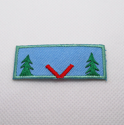 #ad Red V Framed by Pine Trees Nature Outdoors Camping Iron On Patch $1.95