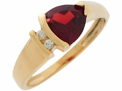 #ad 10k or 14k Yellow Gold Ladies Genuine Garnet and Diamond Modern Design Ring $249.99