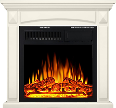 #ad 27” Electric Fireplace Mantel Wooden Surround Firebox TV Stand with Freestandin $287.85