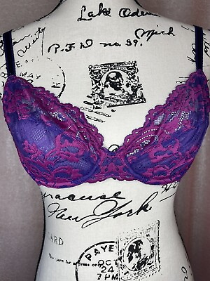 #ad Wacoal Bra Instant Icon Underwire Bra 851322 Purple Pink 32D Lace Sexy Unlined $20.43
