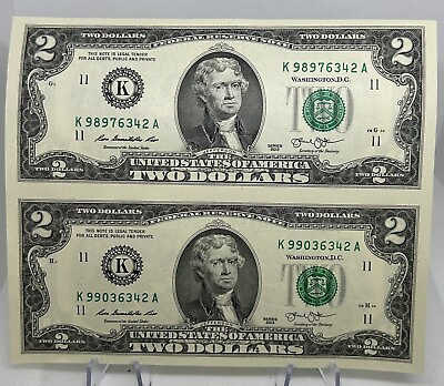 #ad Uncut Bills of two $2 Bills Series 2013 Uncirculated Mint Condition. $18.99
