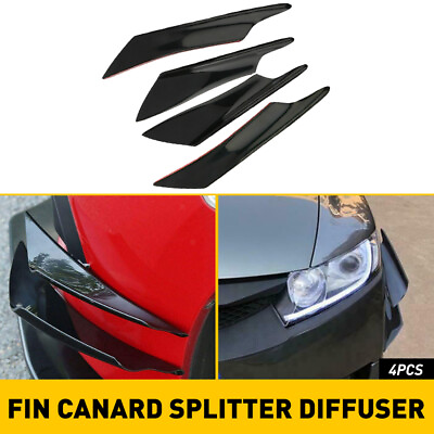 Black Universal Bumper Fin Canard Splitter Diffuser Valence Spoiler Lip Cars NEW $13.99