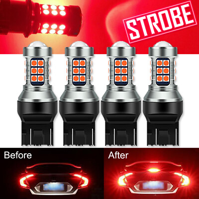 #ad 7443 LED Strobe Flashing Blinking Brake Tail Light Parking Safety Warning Bulbs $11.59