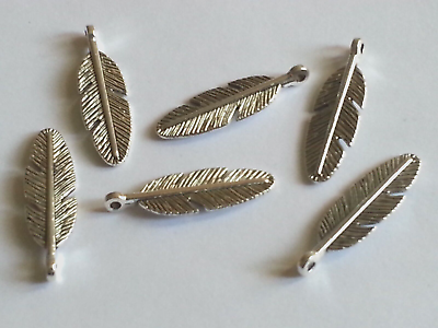 #ad 4PCS. Silver Plated Tibetan Feather Pendant Antique Style Charm 30x9x2mm NEW $6.98