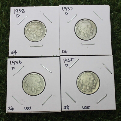 #ad #x27;35D #x27;36D #x27;37D #x27;38D Denver Mint Buffalo Nickel 5¢ Very Good Very Fine 4 coins $12.00