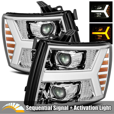 #ad For 07 13 Chevy Silverado Sequential Signal DRL Chrome Dual Projector Headlights $281.50