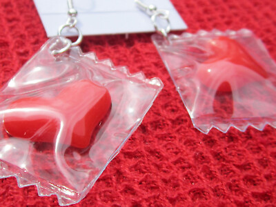 #ad 925 STERLING SILVER RED HEART IN A PLASTIC BAG DANGLE EARRINGS $14.95