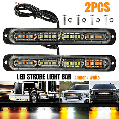 #ad 2PCS Amber White 24LED Car Truck Warning Hazard Flashing Beacon Strobe Light Bar $15.98